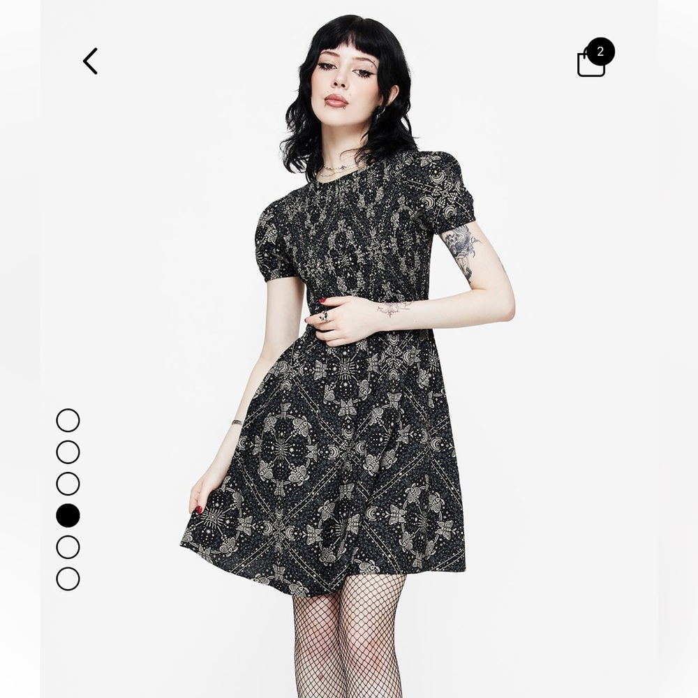 Poem Moth Print Puff Sleeve Mini Dress - Picture 4 of 4